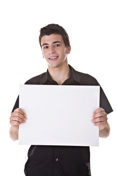 Photo of a Young Man Holding a Blank Board