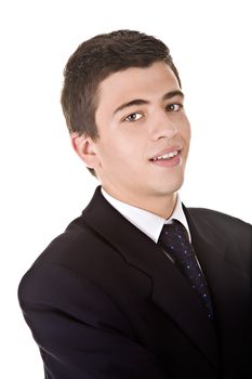 Portrait of a handsome young man, wearing a suit. Isolated on white. Studio shot.