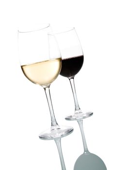 Two glasses of wine. White and Red. Isolated on white background.