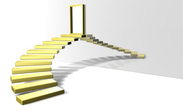 3D Render. Golden Stairway. Conceptual image.