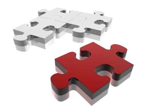 Red jigsaw piece on silver puzzle. Concept: Solutions.