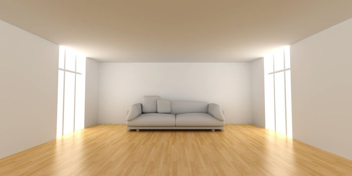 3D rendered Interior. A Sofa in a empty room.