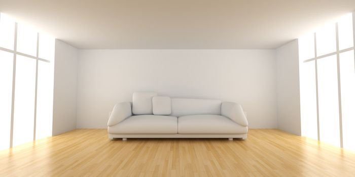 3D rendered Interior. A Sofa in a empty room.