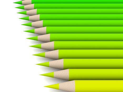 Green Crayon color Spectrum. 3D rendered Illustration.