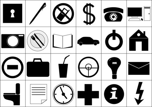 A set of twenty four icons for office and everyday life