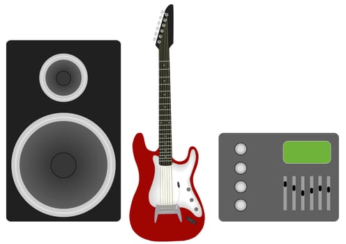 Illustration of red electric guitar and speaker