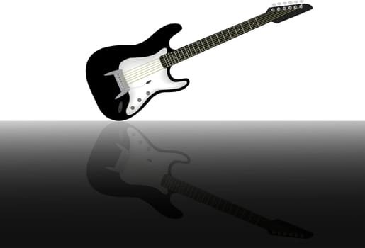 Black and white electric guitar with its reflection