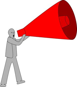 A person telling something using red megaphone