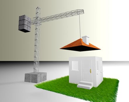 3d image of crane building a house