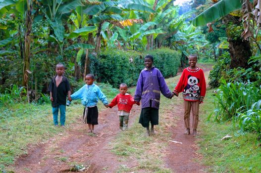 Happy african children are coming home, Tanzania