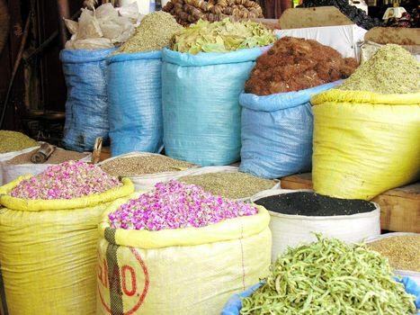 Moroccan Souk, bags full of herbs and spices