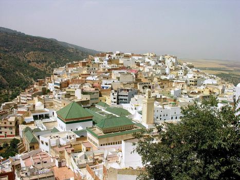 Landscape Hill full of houses in Morocco, near Meknes