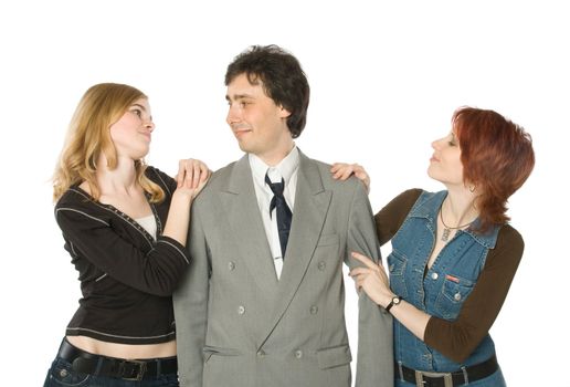 A man choosing between two young women