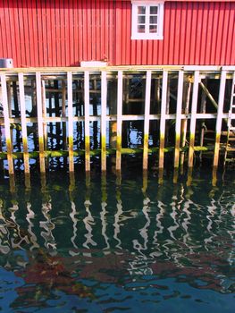 Detail House over a river in Norway Lofoten