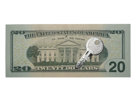 Note of twenty dollars with key on it