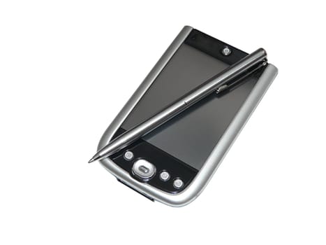 Modern PDA organizer with silver pen on the screen