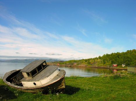 Aground ruined fishing Boat in Lofoten, Norway