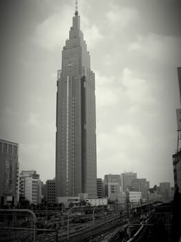 Railway station view in tokyo, black and white