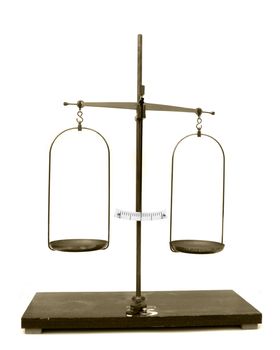 Balanced old scales, isolated on white background