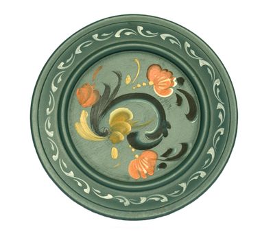 Traditional Norwegian rose painted platter isolated on white background