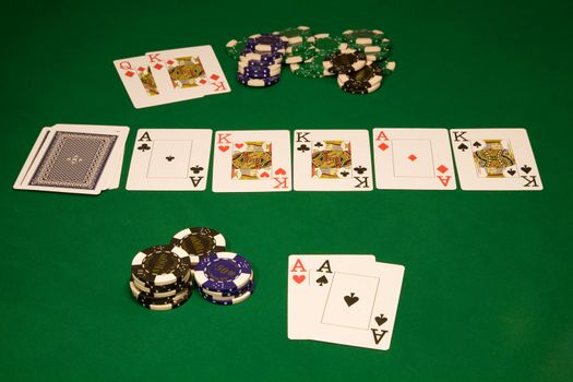 Win on hi-stakes table in casino on green background