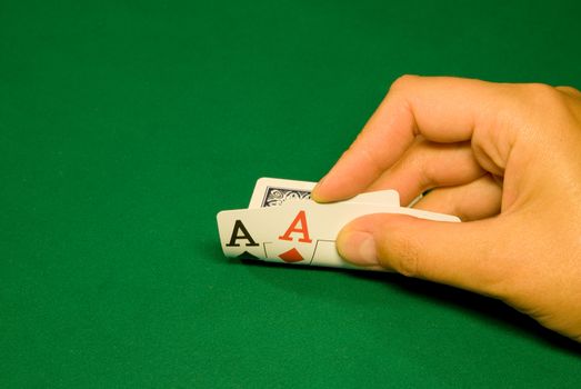 Two aces on pre-flop in poker casino