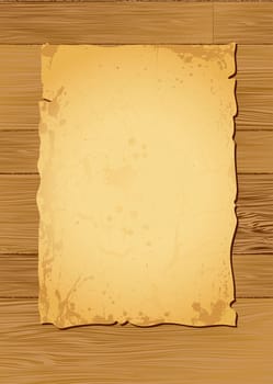 Worn parchment placed over a wooden background with copy space