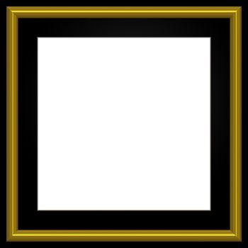 Gold and black square photo frame and white copyspace.