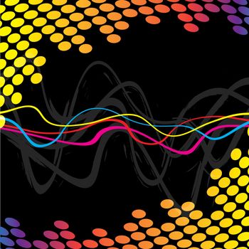 A wavy lines background indicating frequency or audio waves.