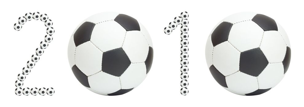 world championship for soccer data, made from balls, isolated on white