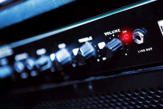 close-up of a control panel on a guitar amp