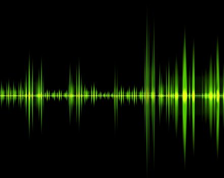 Green wave of sound isolated in a black background