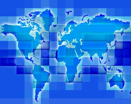 blue mosaic of globe world map