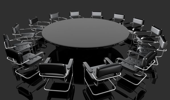Black round/negotiating table in a black background