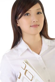 Successful Asian business woman portrait on white background.