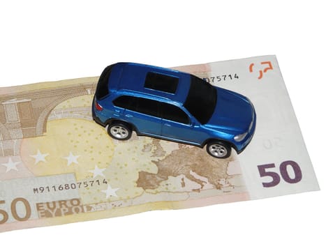 A small car on the euro note