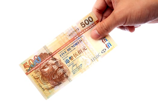 Banknote in hand, Hong Kong $500 banknote