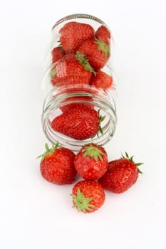 Strawberries in jar isolated on white background