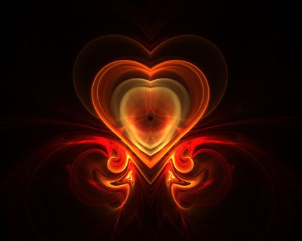 Digital generated fractal heart shape on dark background
