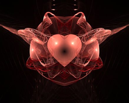 Digital generated fractal heart shape on dark background