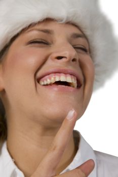 close-up of a beautiful woman on white background