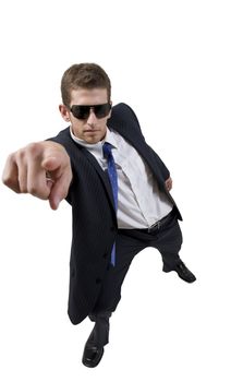 businessman pointing on isolated background