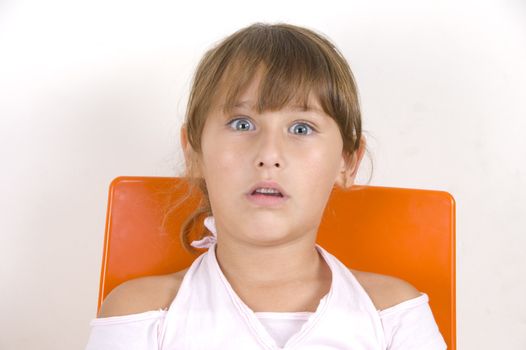 surprised little girl with white background