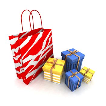 a 3d rendering of some shopping bags and gifts