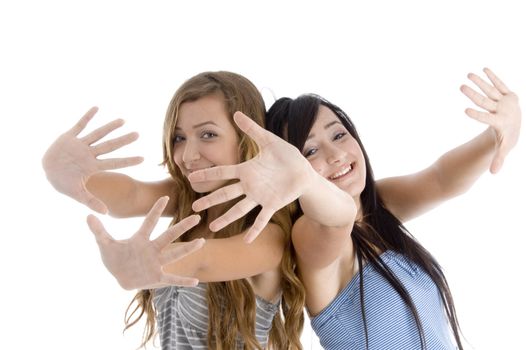 young friends having fun on  an isolated white background 