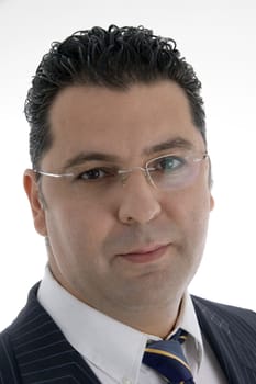 portrait of caucasian businessman with eyewear on  an isolated white background 