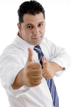 smiling businessman showing approval gesture on  an isolated white background 