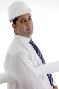 architect with paper on an isolated background on  an isolated white background 