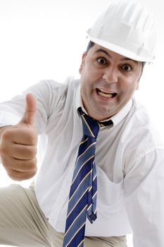 architect showing approval hand gesture on  an isolated white background 