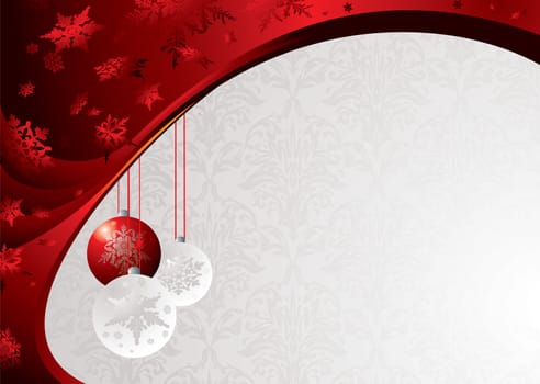 Classy christmas background with baubels and snowflakes in red